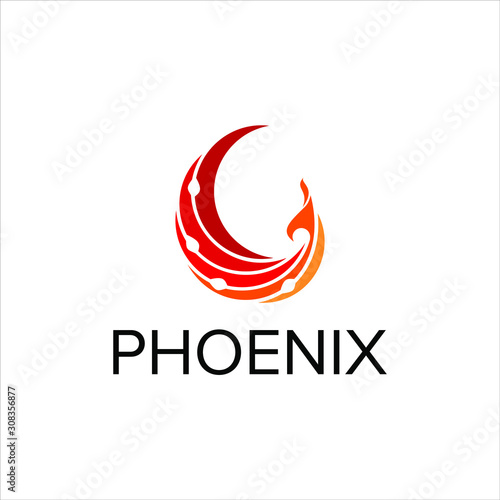 phoenix logo simple modern with vibrant orange color of flying bird vector for design template