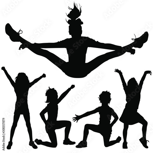 Vector silhouettes of young girls cheerleaders. photo