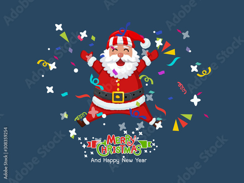 Stock vector Santa Claus. Merry christmas and happy new year greeting card. Vector clipart illustration on color background