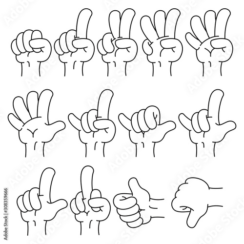 Set Of Line Art Cartoon Hand Sign Collections