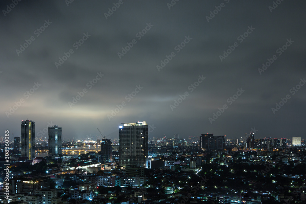 Panorama of Night cityscape image  in bangkok,thailand