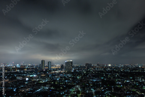 Panorama of Night cityscape image in bangkok,thailand