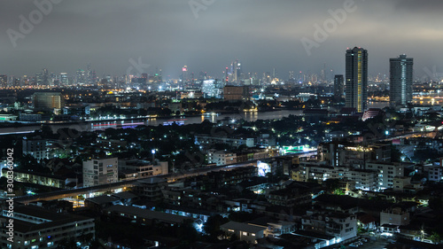 Panorama of Night cityscape image in bangkok,thailand