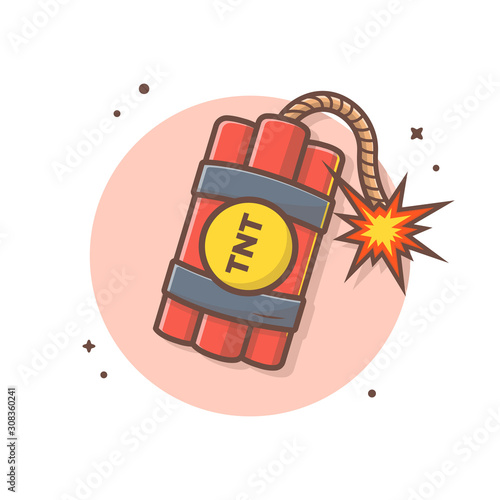 TNT Vector Illustration. Game Mascot Logo. Vector Bomb Icon. Explode. Burning Bomb. Burning Wick. Flat Cartoon Style Suitable for Web Landing Page,  Banner, Flyer, Sticker, Card, Background
