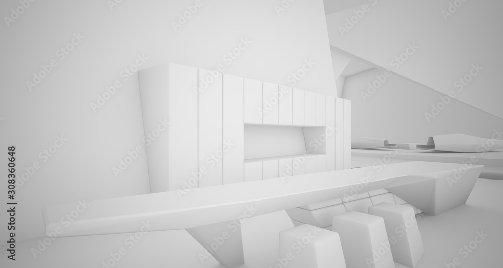 Fototapeta premium Abstract architectural white interior of a minimalist house with swimming pool. 3D illustration and rendering.