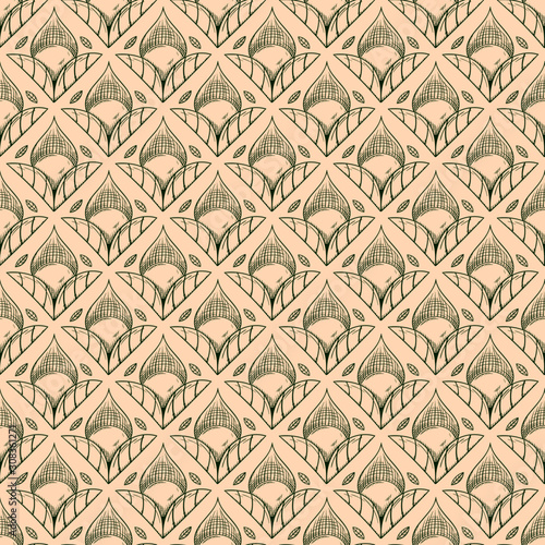 Seamless Vintage Hand Drawn Leaves Pattern