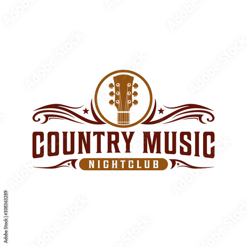 Classic country music, guitar vintage retro logo design