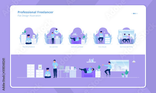 Set of collection flat design about professional freelancer