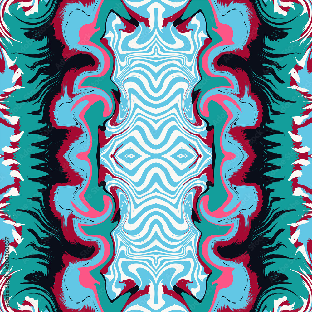 Fototapeta premium Indigo Tile Vector Seamless Pattern. Pink 