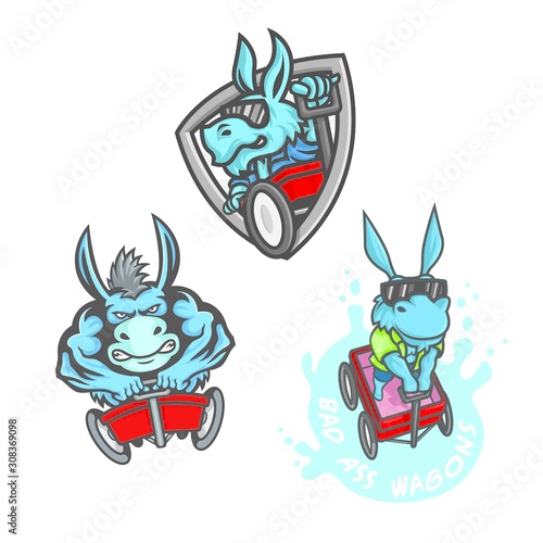 set of Donkey with wagon logo Vector