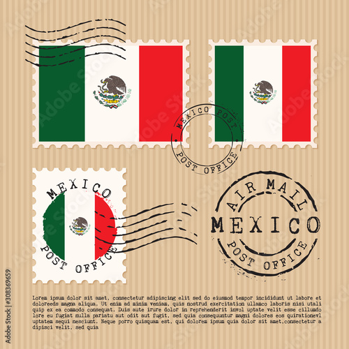 Postage stamps isolated on brown paper background with national flag : Vector Illustration