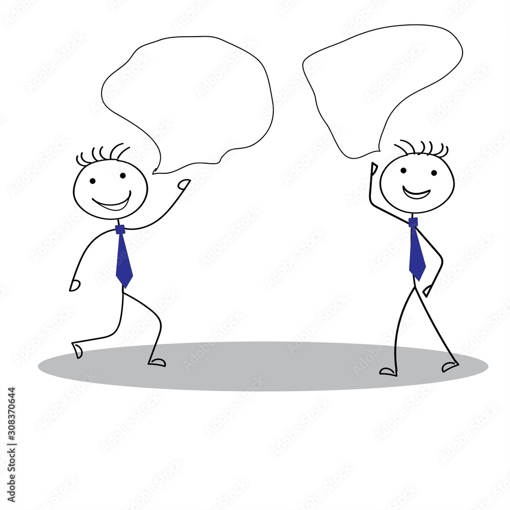 two stickman with empty speech bubbles are going to meet each other . Stick man drawing. two stickman with empty speech bubbles are going to meet each other . Stick man drawing.