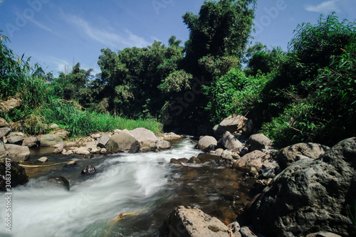 Slow Shutter Speed Image of the Little Rocky River in Dieng Mountains National Park