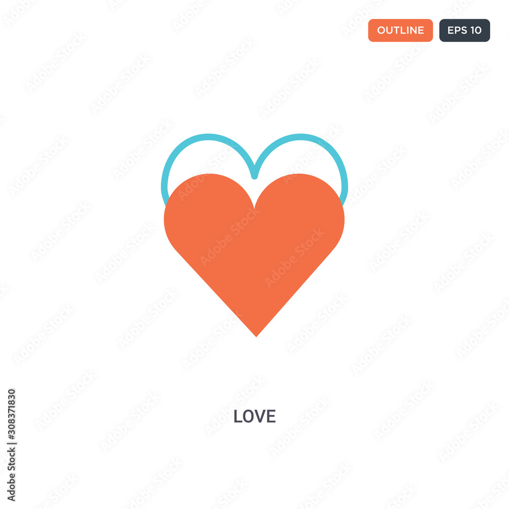 2 color Love concept line vector icon. isolated two colored Love outline icon with blue and red colors can be use for web, mobile. Stroke line eps 10.