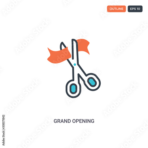 2 color grand opening concept line vector icon. isolated two colored grand opening outline icon with blue and red colors can be use for web, mobile. Stroke line eps 10.