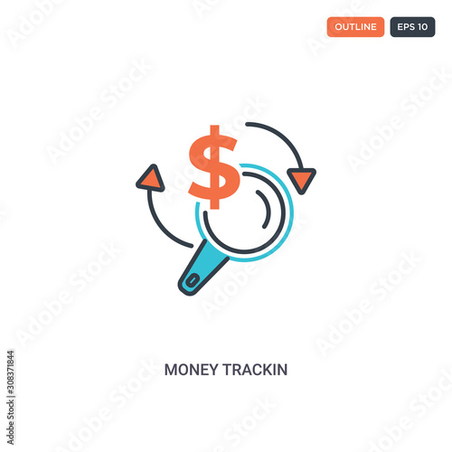 2 color money trackin concept line vector icon. isolated two colored money trackin outline icon with blue and red colors can be use for web, mobile. Stroke line eps 10. photo