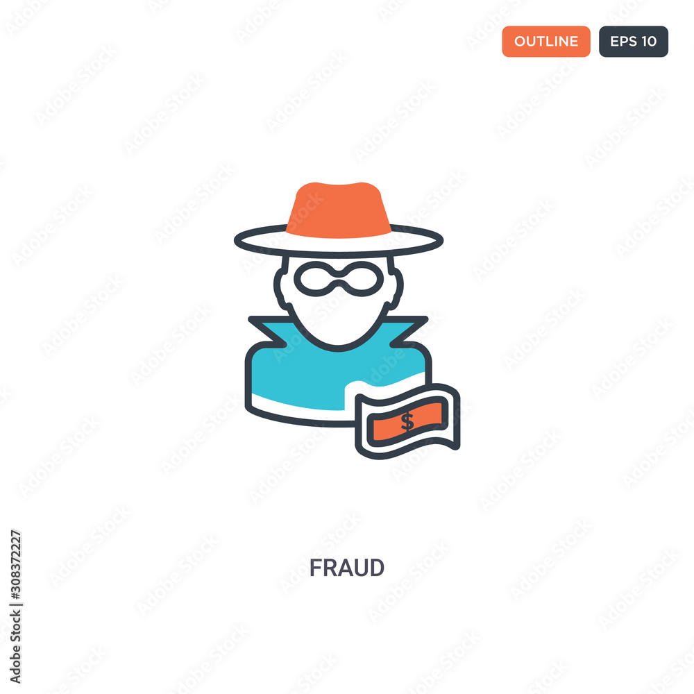 2 color fraud concept line vector icon. isolated two colored fraud outline icon with blue and red colors can be use for web, mobile. Stroke line eps 10.