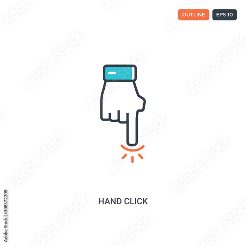 2 color Hand click concept line vector icon. isolated two colored Hand click outline icon with blue and red colors can be use for web, mobile. Stroke line eps 10.