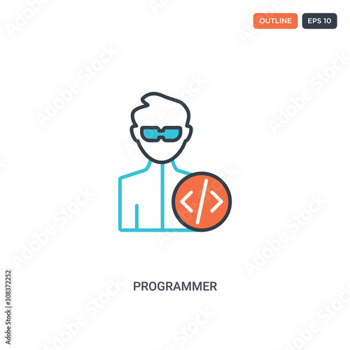 2 color Programmer concept line vector icon. isolated two colored Programmer outline icon with blue and red colors can be use for web, mobile. Stroke line eps 10.