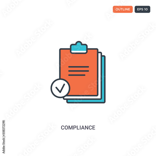 2 color compliance concept line vector icon. isolated two colored compliance outline icon with blue and red colors can be use for web, mobile. Stroke line eps 10.