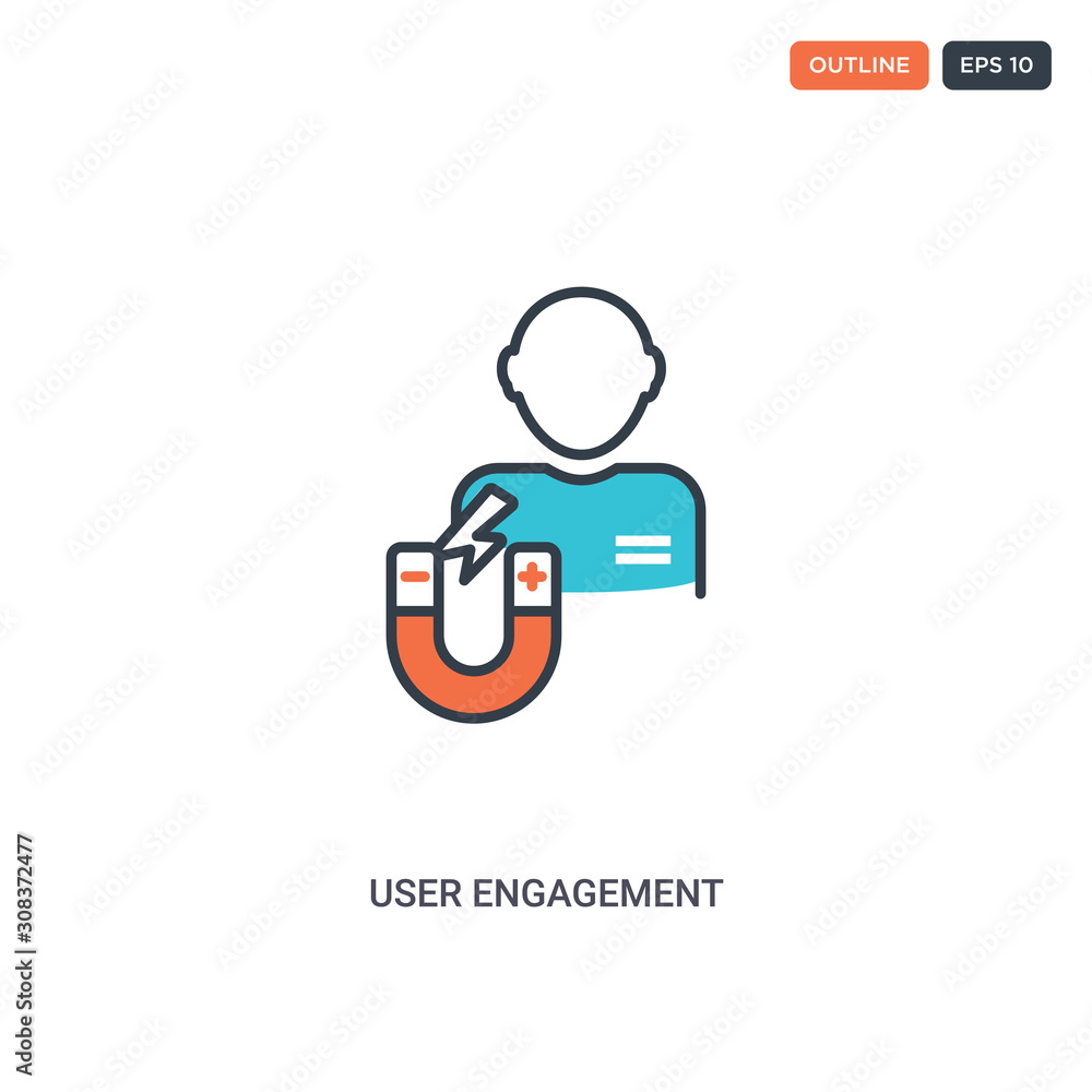 2 color User Engagement concept line vector icon. isolated two colored User Engagement outline icon with blue and red colors can be use for web, mobile. Stroke line eps 10.