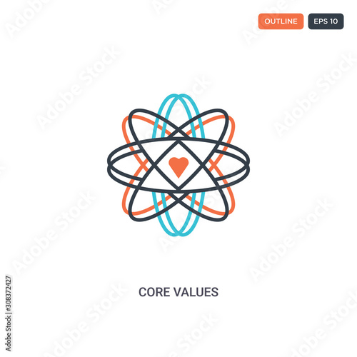 2 color core values concept line vector icon. isolated two colored core values outline icon with blue and red colors can be use for web, mobile. Stroke line eps 10.