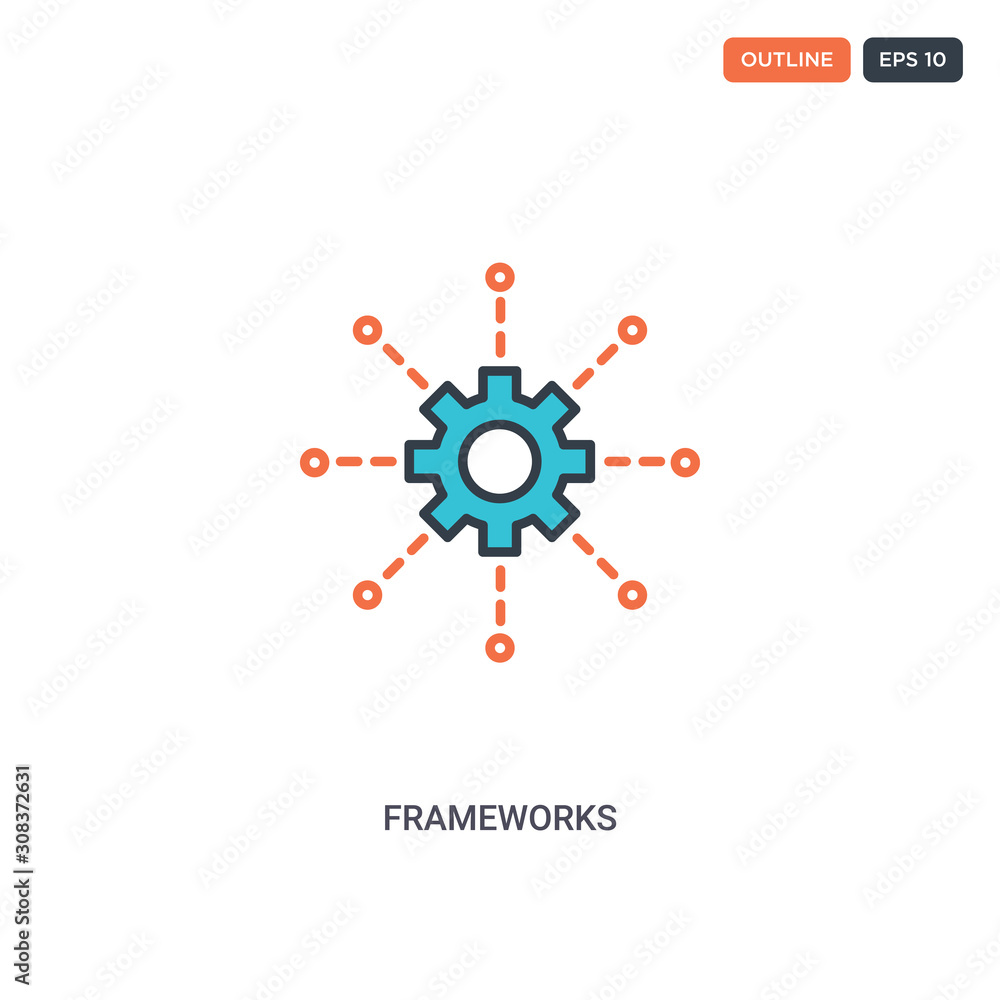 2 color Frameworks concept line vector icon. isolated two colored Frameworks outline icon with blue and red colors can be use for web, mobile. Stroke line eps 10.