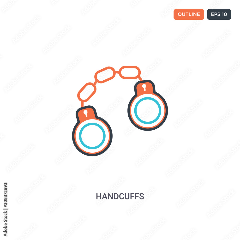 2 color Handcuffs concept line vector icon. isolated two colored Handcuffs outline icon with blue and red colors can be use for web, mobile. Stroke line eps 10.