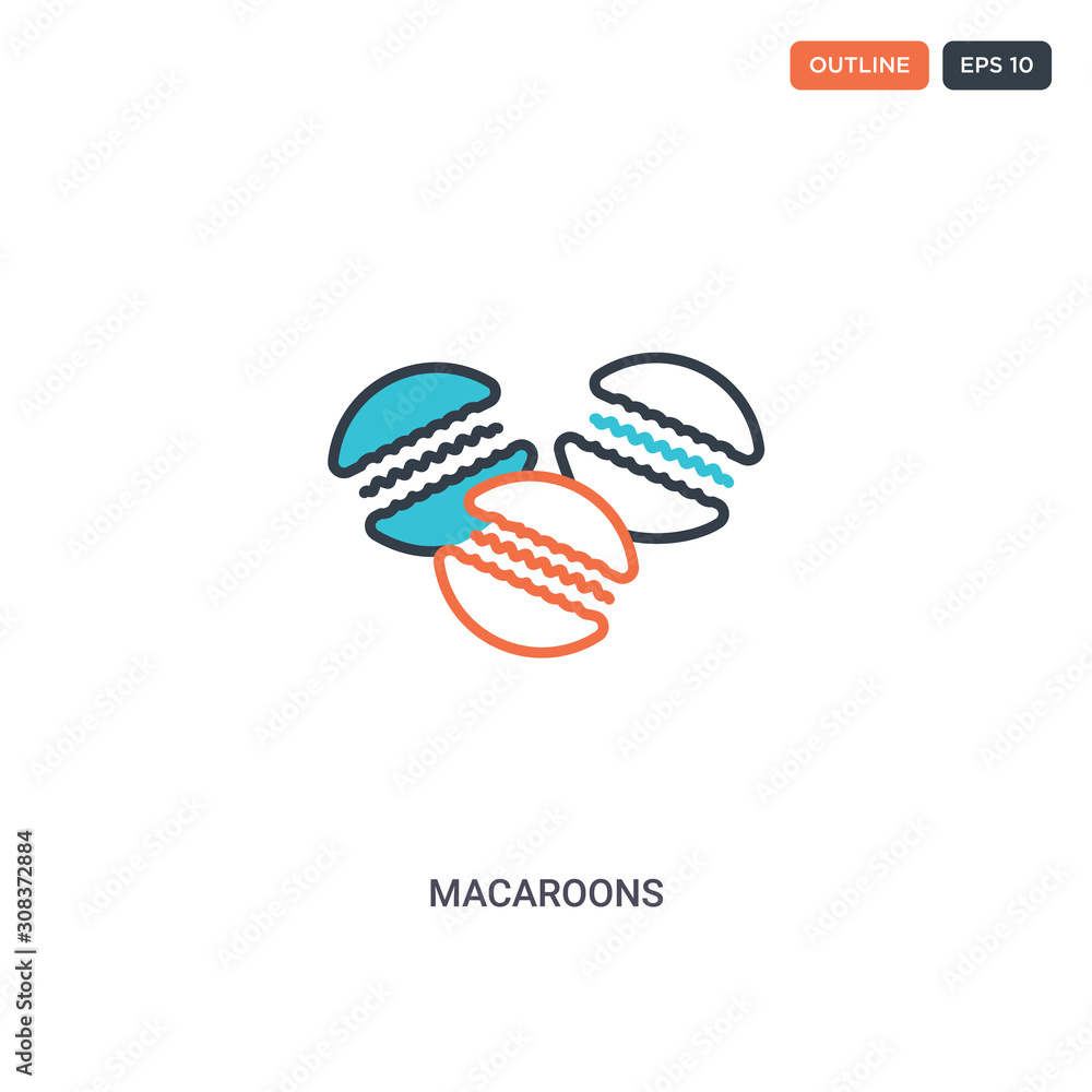 2 color Macaroons concept line vector icon. isolated two colored Macaroons outline icon with blue and red colors can be use for web, mobile. Stroke line eps 10.