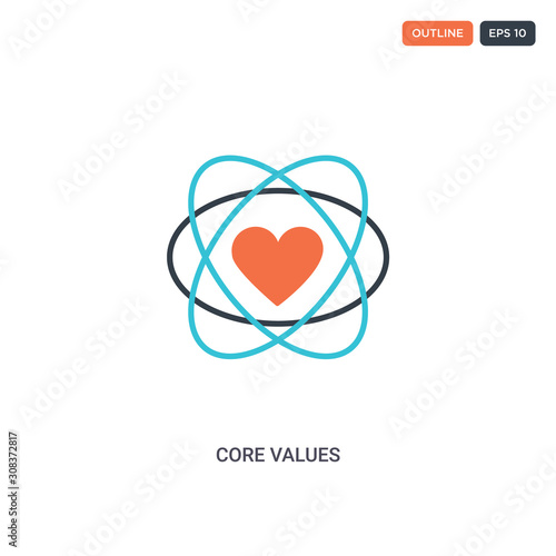 2 color Core Values concept line vector icon. isolated two colored Core Values outline icon with blue and red colors can be use for web, mobile. Stroke line eps 10.