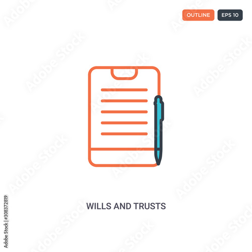 2 color wills and trusts concept line vector icon. isolated two colored wills and trusts outline icon with blue and red colors can be use for web, mobile. Stroke line eps 10.
