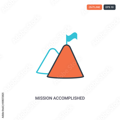 2 color Mission accomplished concept line vector icon. isolated two colored Mission accomplished outline icon with blue and red colors can be use for web, mobile. Stroke line eps 10.