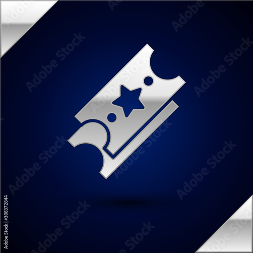 Silver Lottery ticket icon isolated on dark blue background. Bingo, lotto, cash prizes. Financial success, prosperity, victory, winnings luck.  Vector Illustration