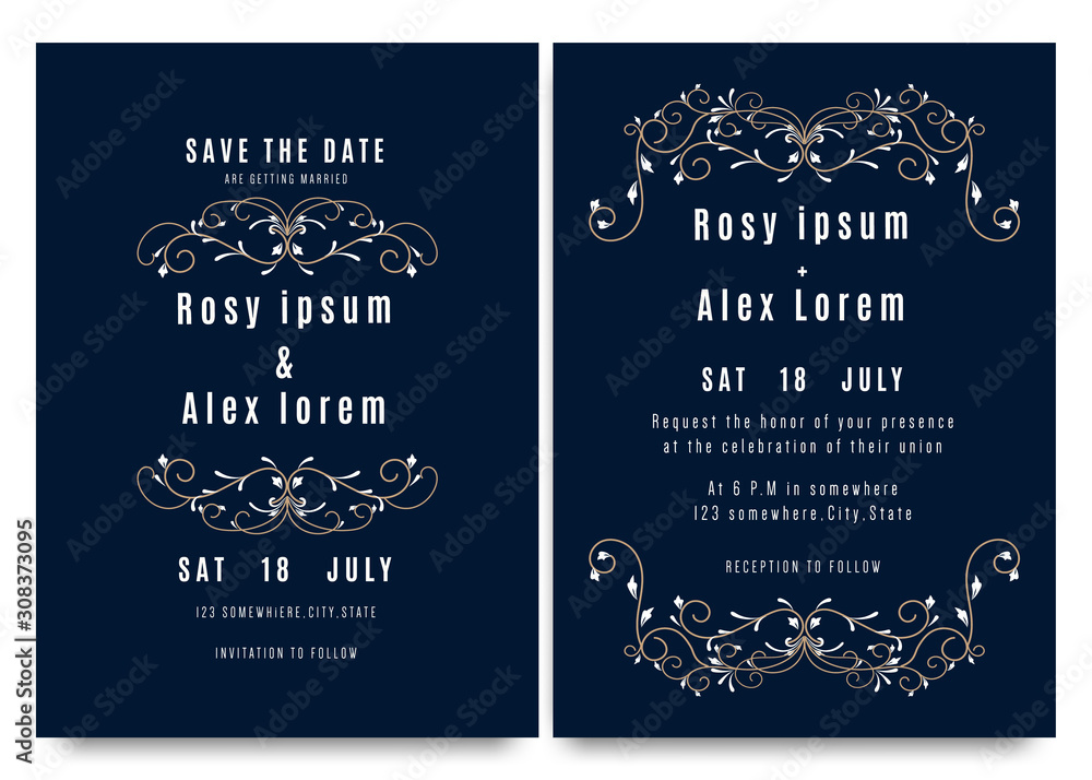Vector set of invitation cards with elements Wedding collection.