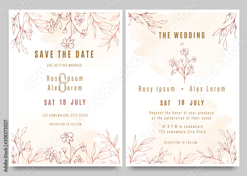 Wedding invitations save the date card with elegant garden anemone.