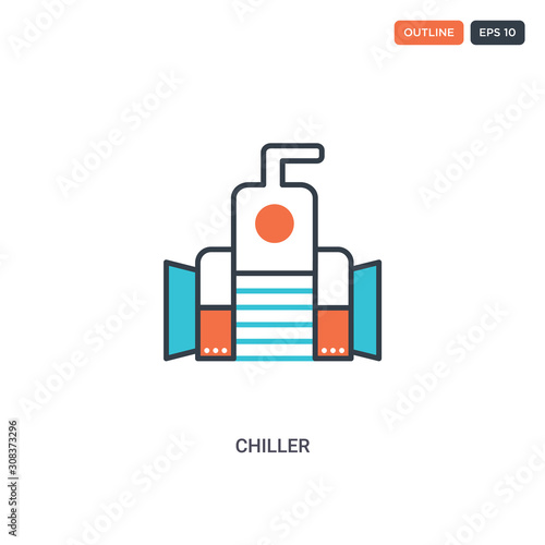 2 color Chiller concept line vector icon. isolated two colored Chiller outline icon with blue and red colors can be use for web, mobile. Stroke line eps 10.