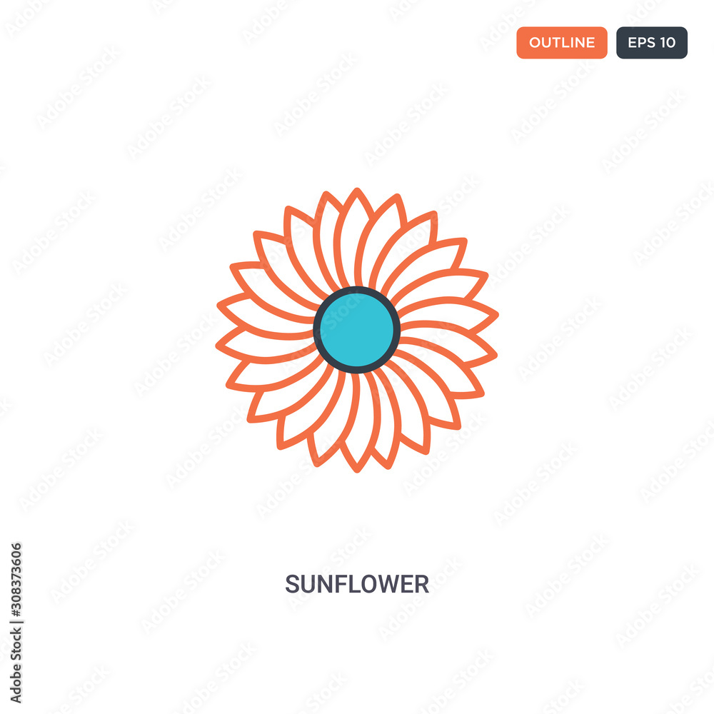 Fototapeta premium 2 color Sunflower concept line vector icon. isolated two colored Sunflower outline icon with blue and red colors can be use for web, mobile. Stroke line eps 10.