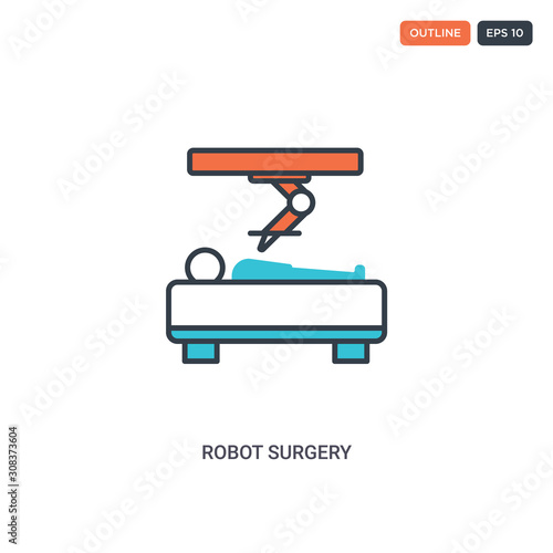 2 color robot surgery concept line vector icon. isolated two colored robot surgery outline icon with blue and red colors can be use for web, mobile. Stroke line eps 10.