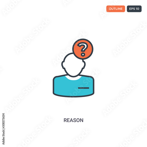 2 color reason concept line vector icon. isolated two colored reason outline icon with blue and red colors can be use for web, mobile. Stroke line eps 10.