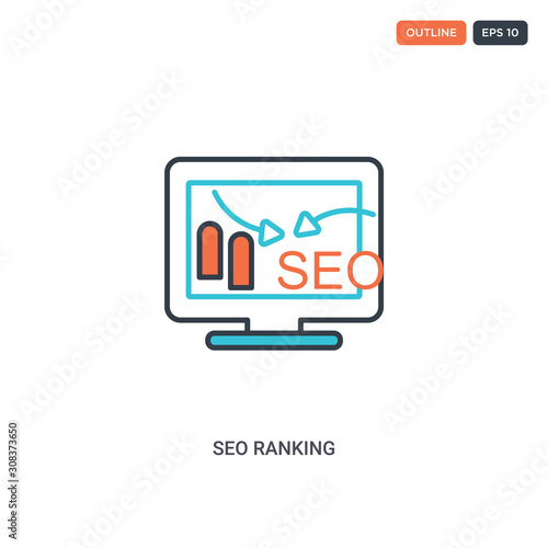 2 color SEO Ranking concept line vector icon. isolated two colored SEO Ranking outline icon with blue and red colors can be use for web, mobile. Stroke line eps 10.