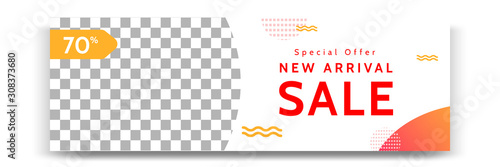 Abstract gradient modern geometric banner template design in yellow, orange, white color. Suitable for advertising and promotion in social media post, blog, web, cover, header. Vector Illustration. 
