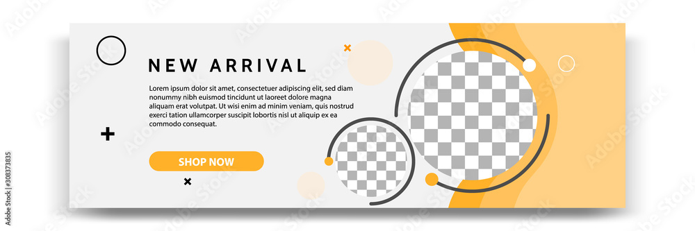 © Adi - Abstract gradient modern geometric banner template design in yellow, orange, white color. Suitable for advertising and promotion in social media post, blog, web, cover, header. Vector Illustration.