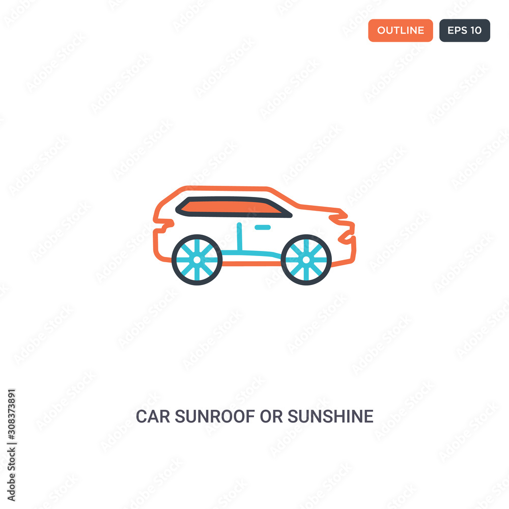 2 color car sunroof or sunshine roof concept line vector icon. isolated two colored car sunroof or sunshine roof outline icon with blue and red colors can be use for web, mobile. Stroke line eps 10.