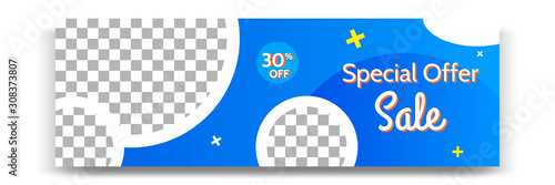 Abstract gradient modern geometric banner template design in blue, yellow, orange color. Suitable for advertising and promotion in social media post, blog, web, cover, header. Vector Illustration. 