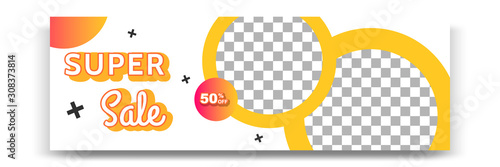 Abstract gradient modern geometric banner template design in yellow, orange, white color. Suitable for advertising and promotion in social media post, blog, web, cover, header. Vector Illustration. 