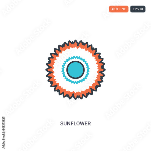 2 color Sunflower concept line vector icon. isolated two colored Sunflower outline icon with blue and red colors can be use for web, mobile. Stroke line eps 10.