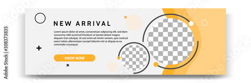 Abstract gradient modern geometric banner template design in yellow, orange, white color. Suitable for advertising and promotion in social media post, blog, web, cover, header. Vector Illustration. 