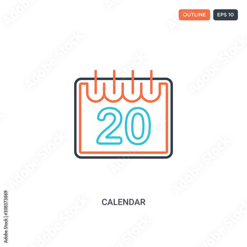 2 color Calendar concept line vector icon. isolated two colored Calendar outline icon with blue and red colors can be use for web, mobile. Stroke line eps 10.