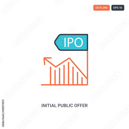 2 color Initial public offer concept line vector icon. isolated two colored Initial public offer outline icon with blue and red colors can be use for web, mobile. Stroke line eps 10.