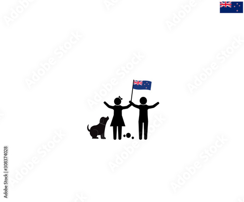 New Zealand children with New Zealand national flag, future of New Zealand concept, sign symbol background, vector illustration. photo